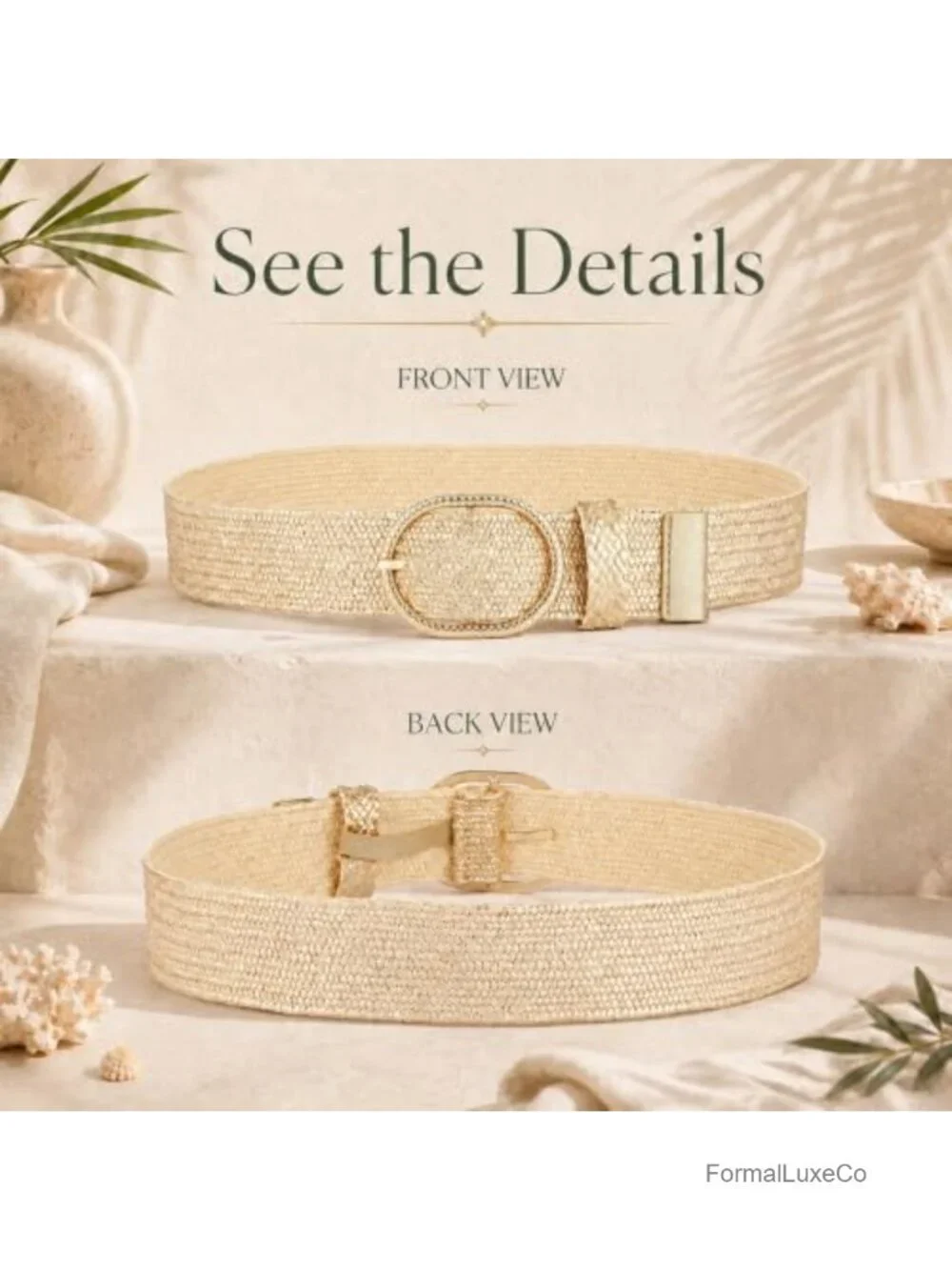 Woven Elastic Waist Belt with Gold Alloy Buckle for Women